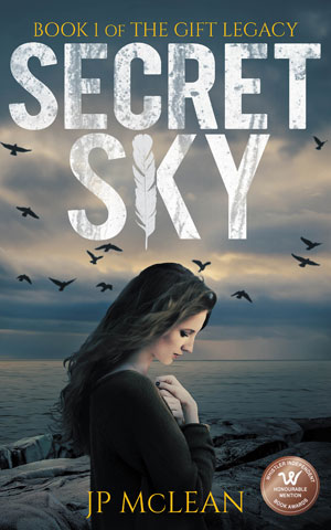Cover for Secret Sky featuring sidelong image of the head and torso of a woman with long hair on a beach